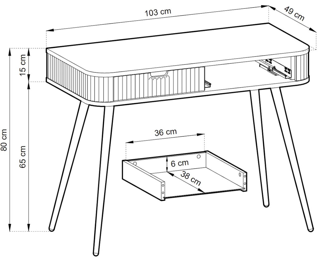 Toaletný stolík Zova 103 cm čierny/zlatý