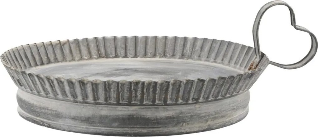 Zinková okrúhla tácka s rukoväťou v tvare srdca a vlnitým okrajom Tray Zinc Antique – Ø 24*4,5 cm