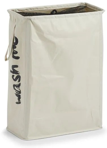 Zeller Present Textilný úzky kôš na špinavú bielizeň, uzatvárateľný, 44 l, krémový s nápisom WASH ME