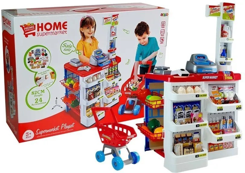 LEAN Toys Trh s hračkami s vozíkom Fiškálna pokladňa Skener Nákupy potravín