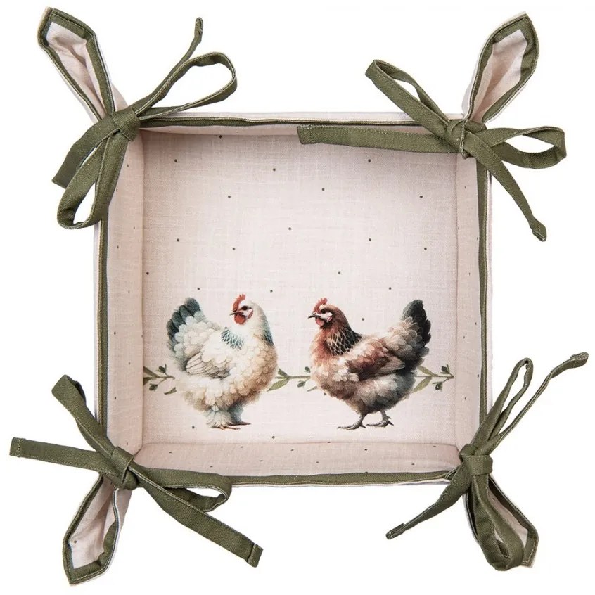 Béžový košík na pečivo so sliepočkami Barnyard Chicken - 35*35*8 cm