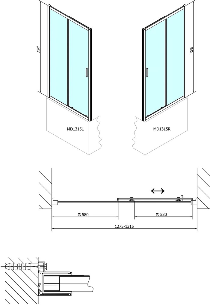Polysan Polysan, DEEP sprchové dvere posuvné 1300x1500mm, číre sklo, MD1315