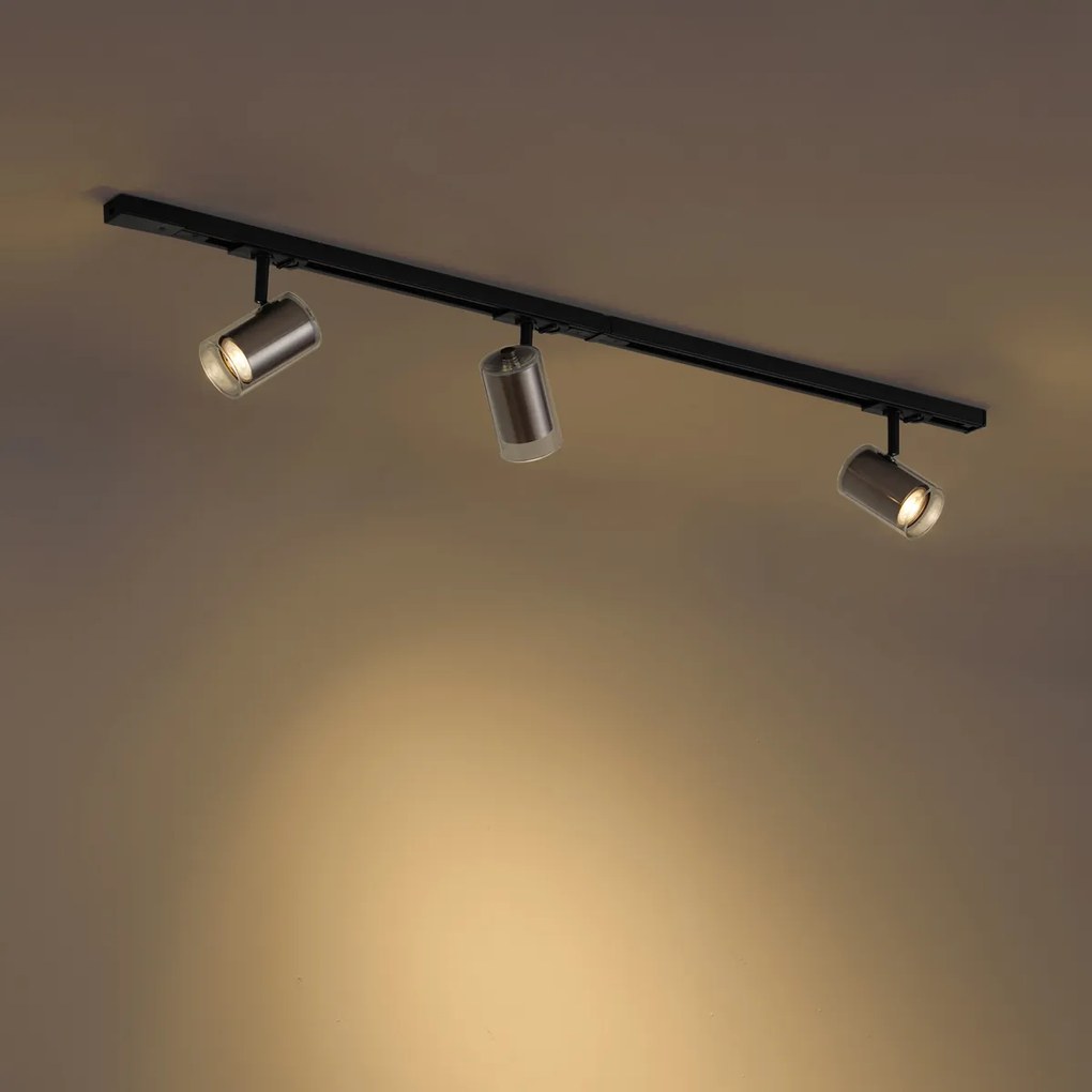 Modern railsysteem zwart met 3 spots gunmetal 1-fase - Iconic Lloyd