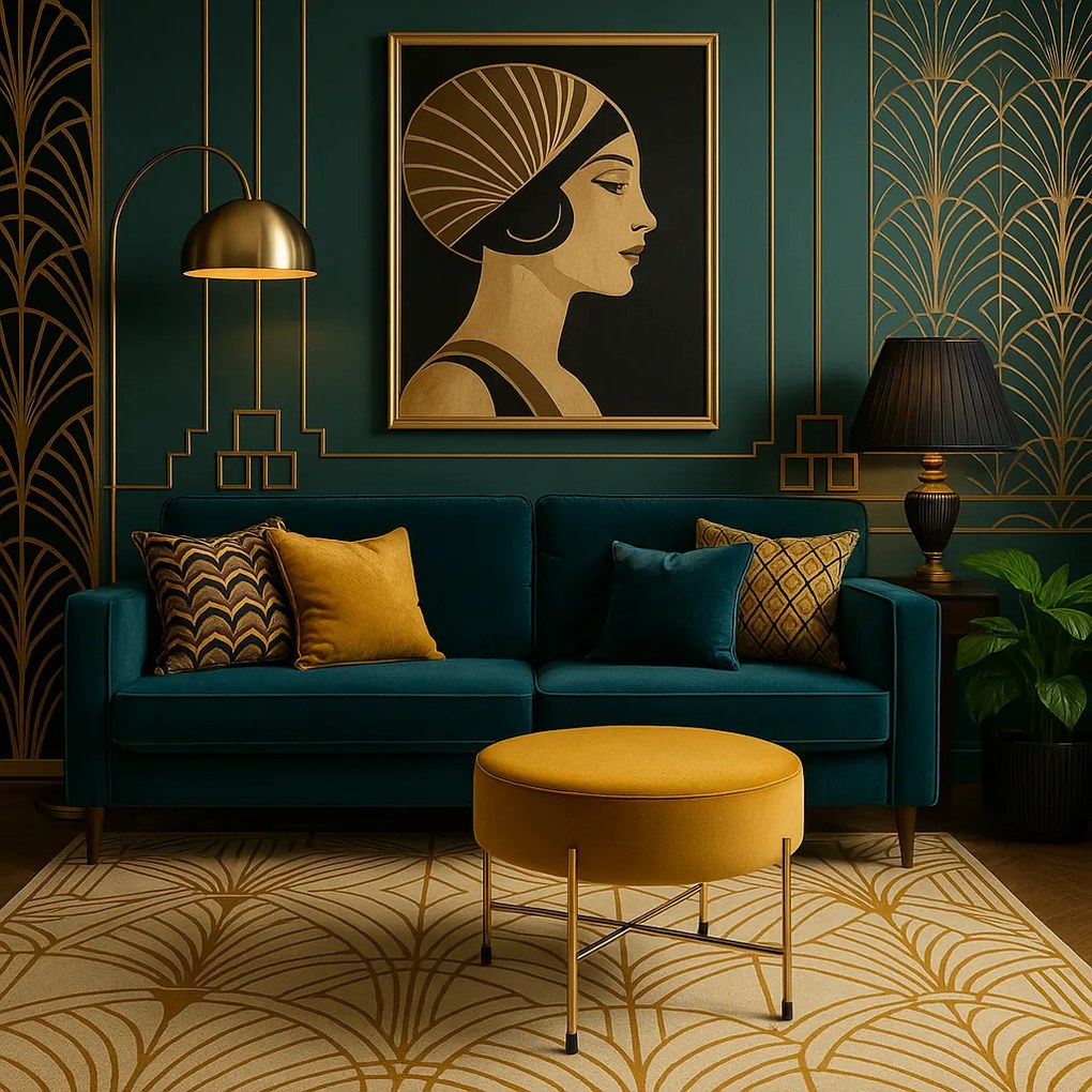 Noela Zamatový puf so zlatou základňou MORO žltý