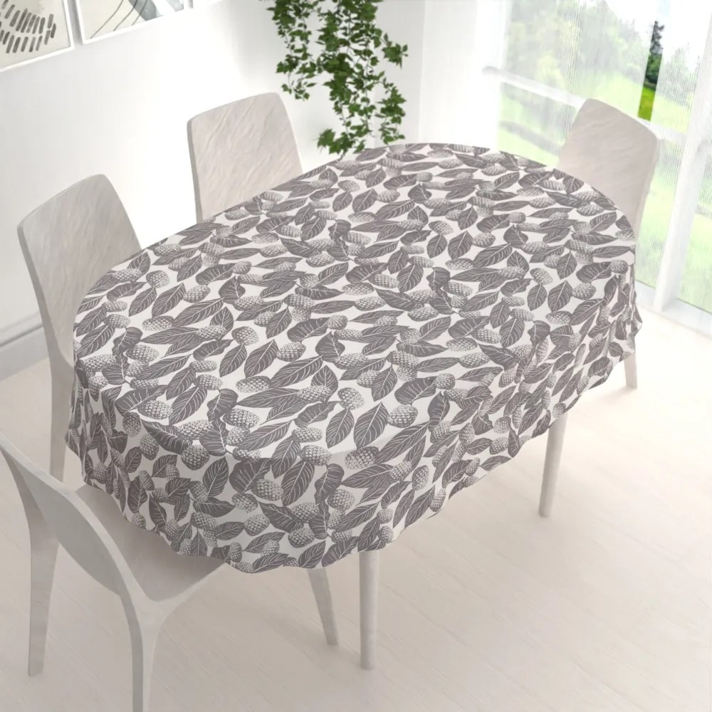 Biante Bavlnený oválny obrus Sandra SA-511 Sivé ananásy na bielom 50x100 cm