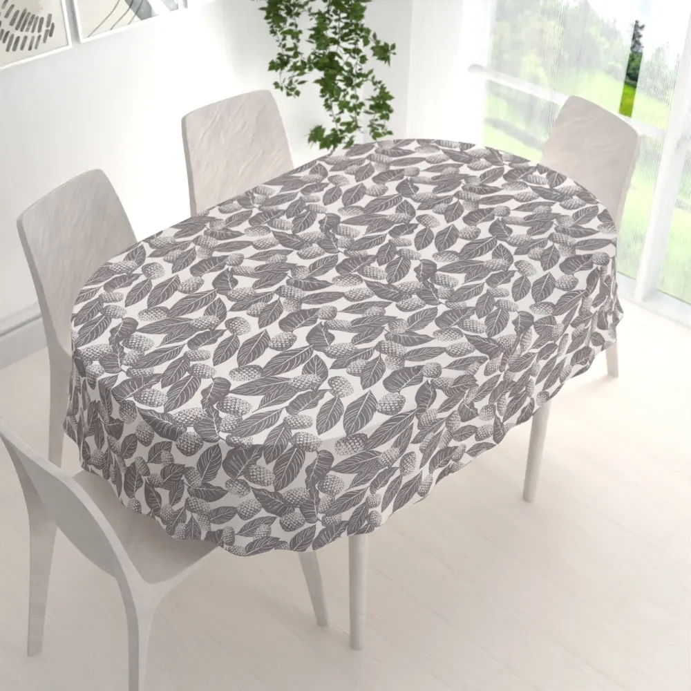 Biante Bavlnený oválny obrus Sandra SA-511 Sivé ananásy na bielom 60x100 cm