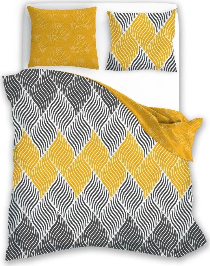 Bavlnené obliečky ELEGANT Ornaments - šedé / žlté - 220x200 cm