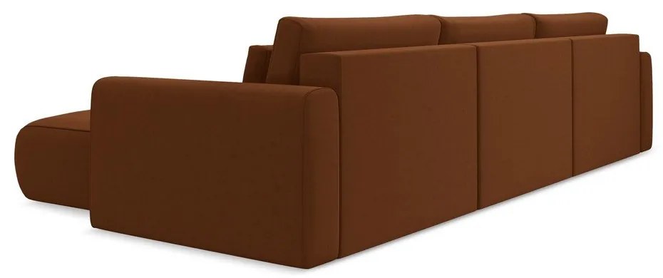 Terakotová zamatová rozkladacia/s úložným priestorom rohová pohovka (do tvaru "U") Kapua – Makamii