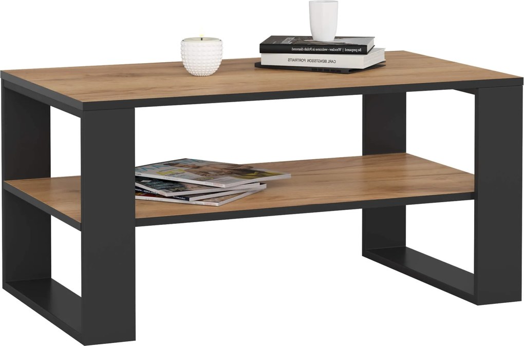 Konferenčný stolík DOMI II dub remeselný zlatý/čierny