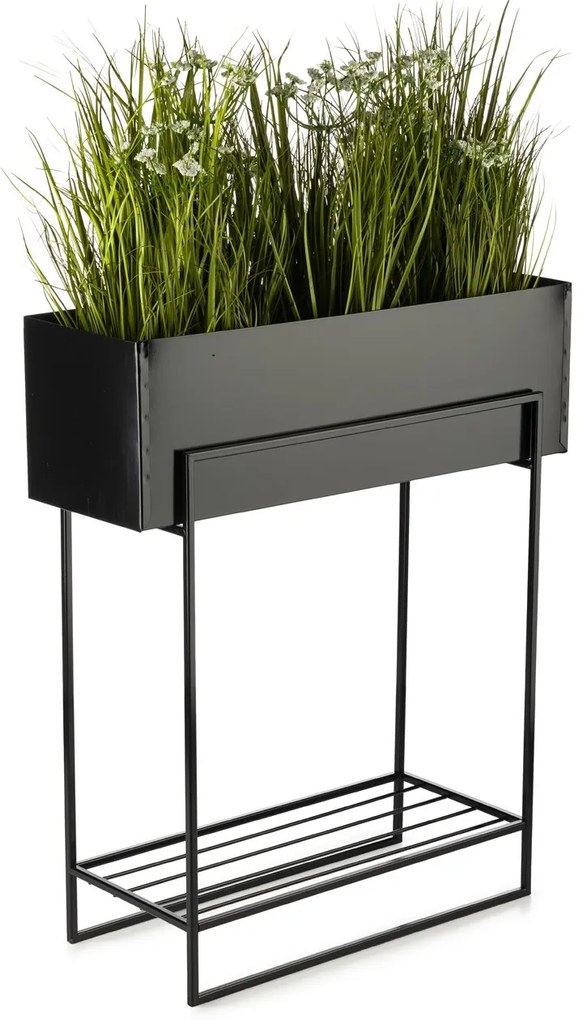 KOVOVÝ KVETINÁČ SO STOJANOM RECT 72X23X60 CM ČIERNA