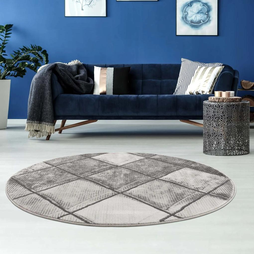 Dekorstudio Moderný okrúhly koberec NOA - vzor 9313 sivý Priemer koberca: 160cm