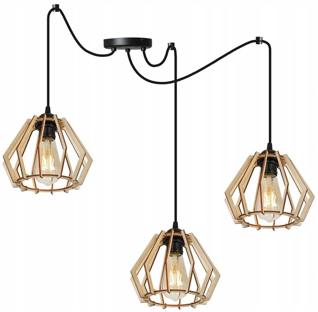 Závesné svietidlo Timber Spider, 3x drevené tienidlo