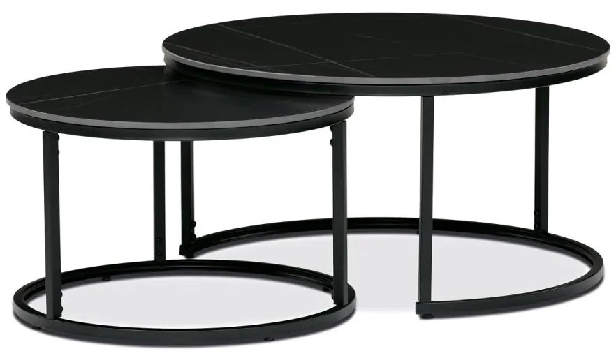 Sada 2 konferenčních stolů o80 a o60, černá keramická deska, černé kovové nohy