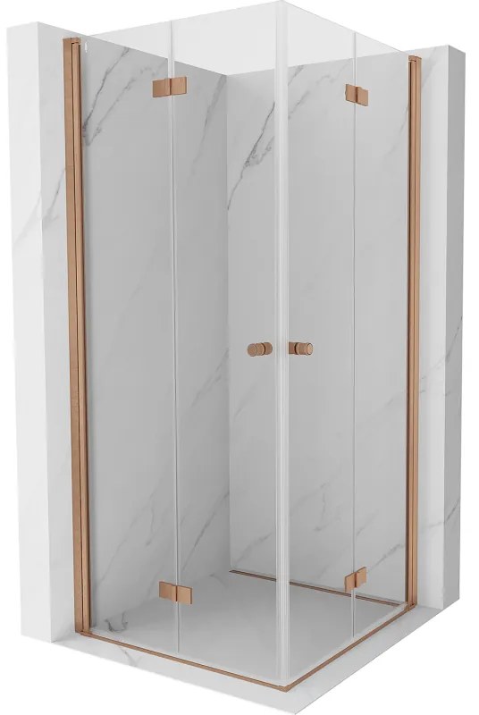Mexen Mist-F Duo, skladací sprchový kút 70 x 70 cm, priehľadný, brúsená meď - 8A6-070L-070P-65-00