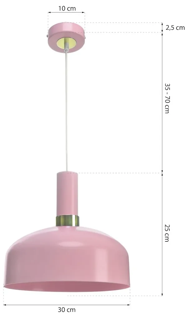 Závesné svietidlo Malmo, 1x ružové kovové tienidlo, p/g