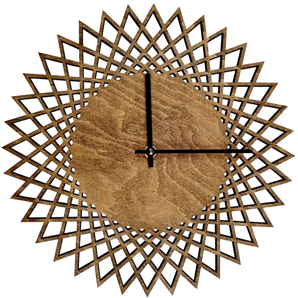 AMADEA Drevené hodiny nástenné v tvare slnka tmavé, masívne drevo, priemer 30 cm