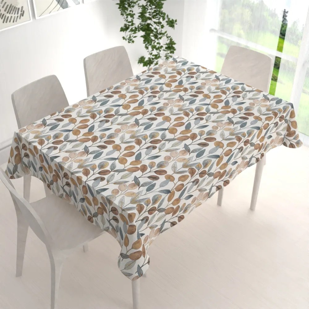 Biante Dekoračný obdĺžnikový obrus Porto PRT-009 Modro-hnedé listy na režnom 130x220 cm
