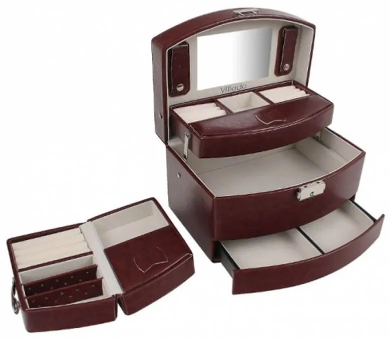 Luxusná kožená šperkovnica s minikufríkom hnedá 50551F