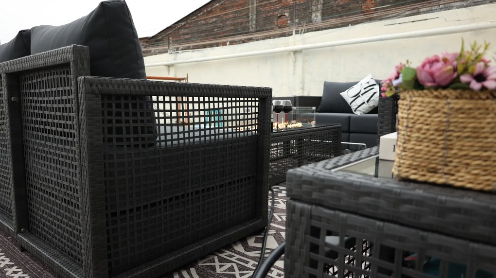 Súprava záhradného nábytku Excelentur s ohniskom 3+2+1 sivá