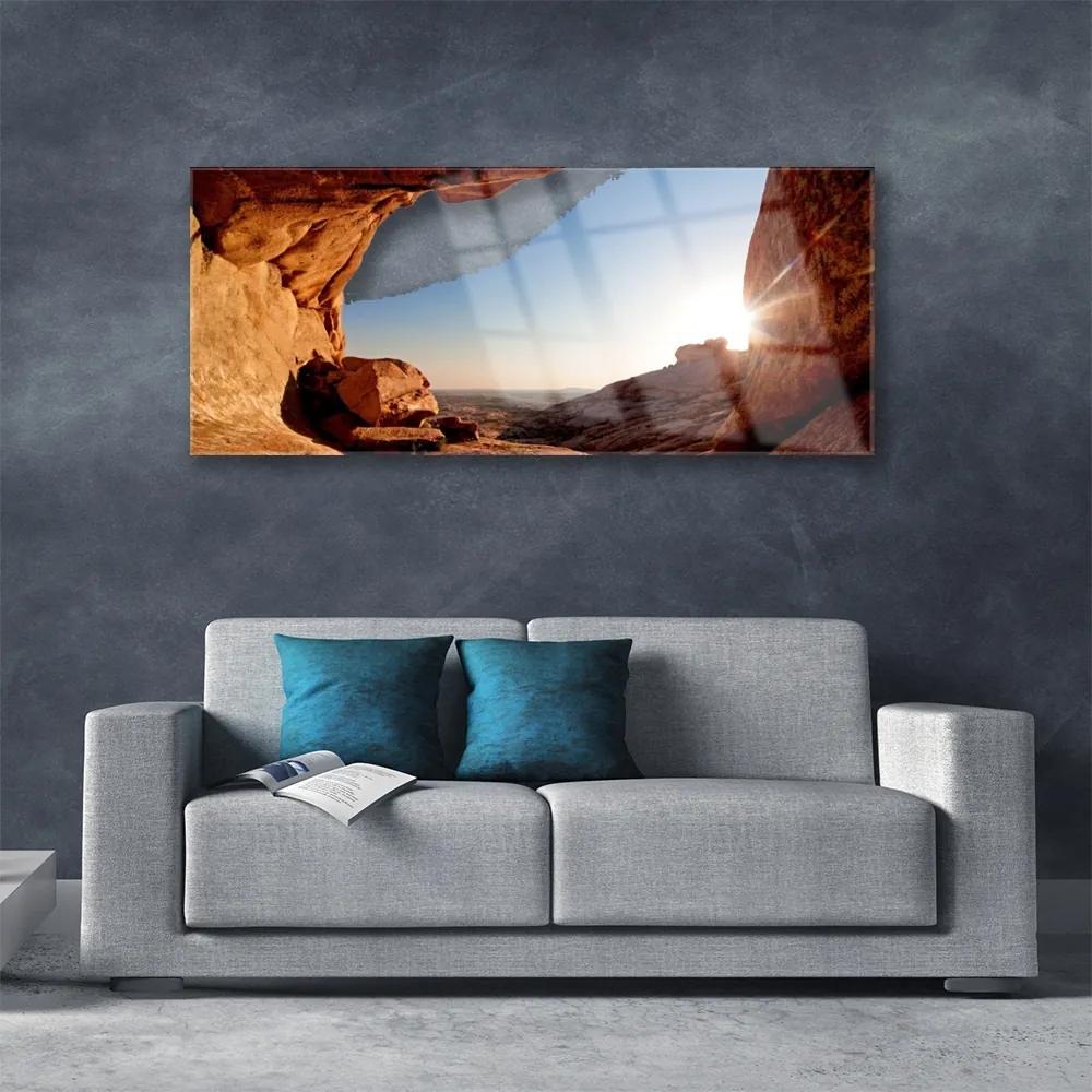 Obraz na akrylátovom skle Skala slnko krajina 125x50 cm