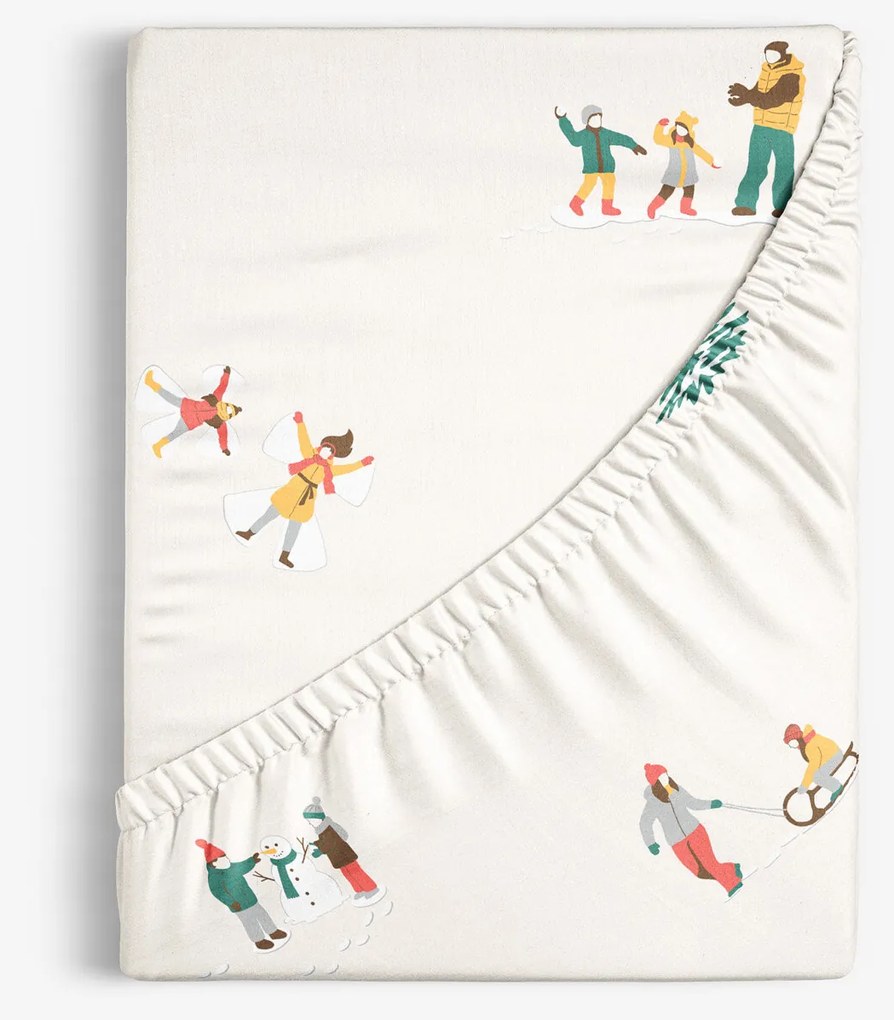 Goldea bavlnená napínacia plachta - zimné radovánky 180 x 200 cm