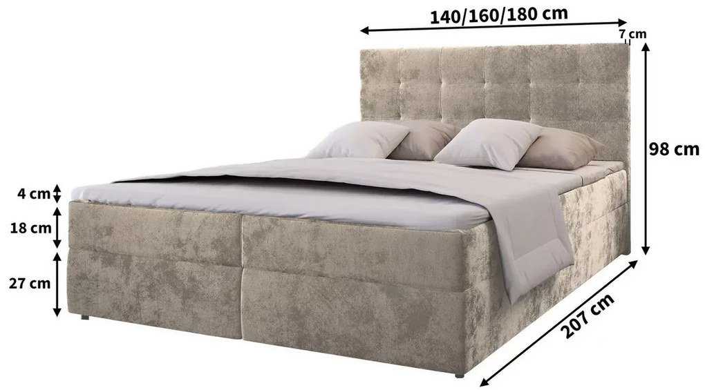 Čalúnená posteľ boxspring GLORIEN VELVET 140x200 cm tmavo zelená Matrac: Matrace Bonell pružinová