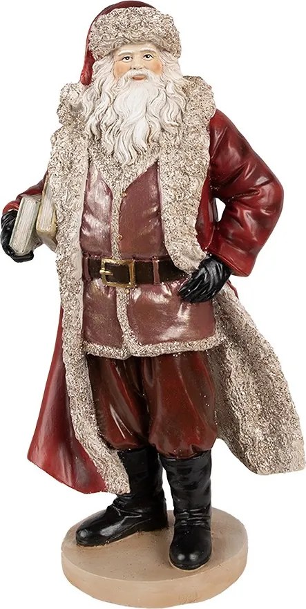 Vianočné dekorácie socha Santa v červenom kabátiku a knihami - 18*14*33 cm