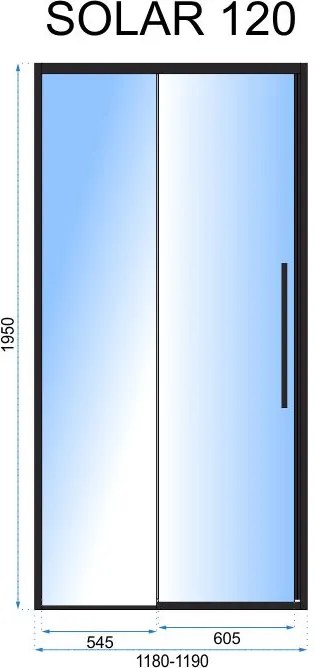 Jednokrídlové posuvné sprchové dvere REA SOLAR 120 cm pre inštaláciu do niky, čierne/transparent - bez vaničky