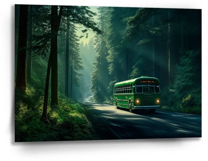 Sablio Obraz Zelený autobus v lese - 90x60 cm