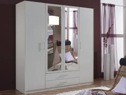 Šatníková skriňa so zrkadlami Cliff, 180 cm, biela%