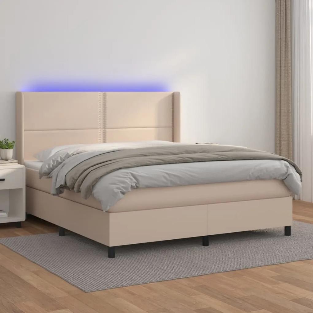 Boxspring posteľ matrac a LED kapučínová 160x200 cm umelá koža 3139336