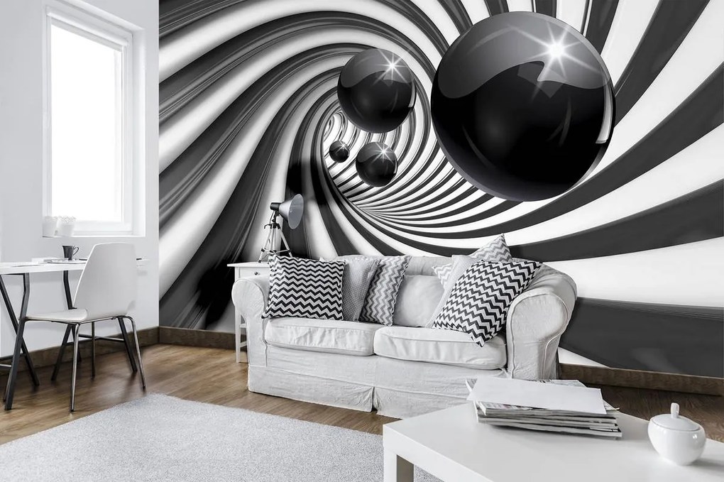 Fototapeta - 3D čiernobiely tunel (254x184 cm)