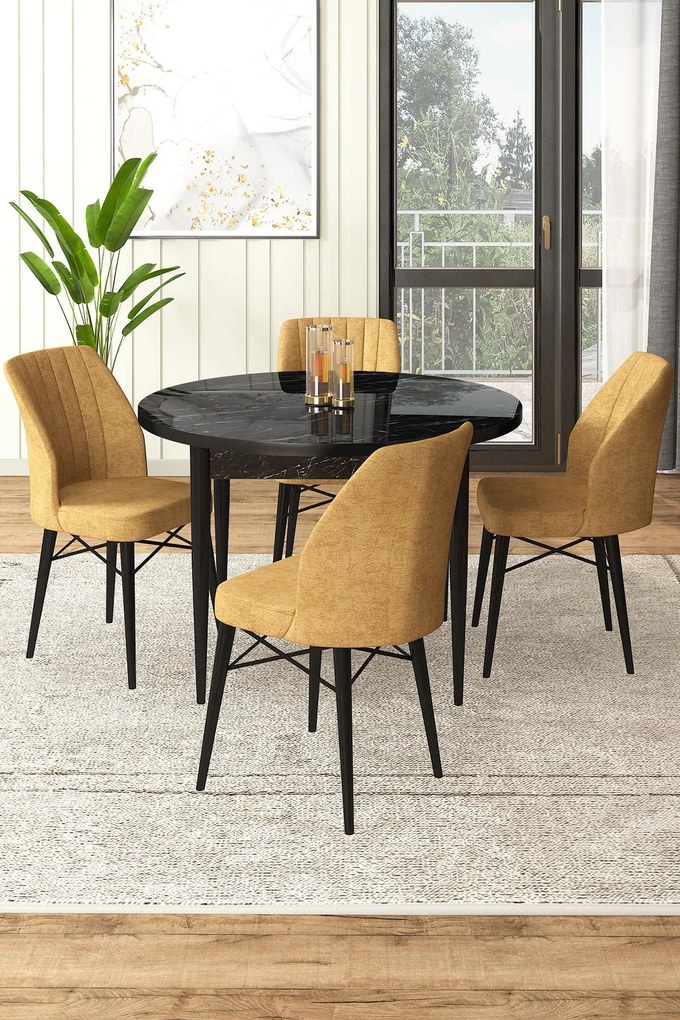 Jedálenský set Roxie (mramor čierny + cappuccino) (pre 4 osoby). Akcia -19%. Vlastná spoľahlivá doprava až k Vám domov. 1144549