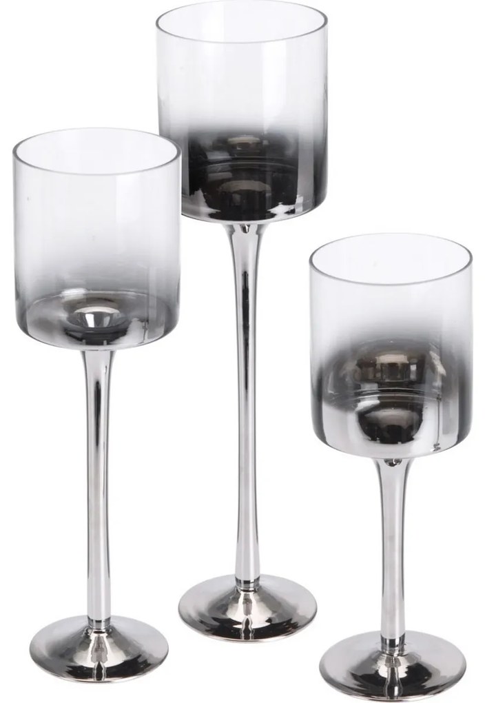 Súprava svietnikov Home&styling, 3 ks, sivostrieborné sklo