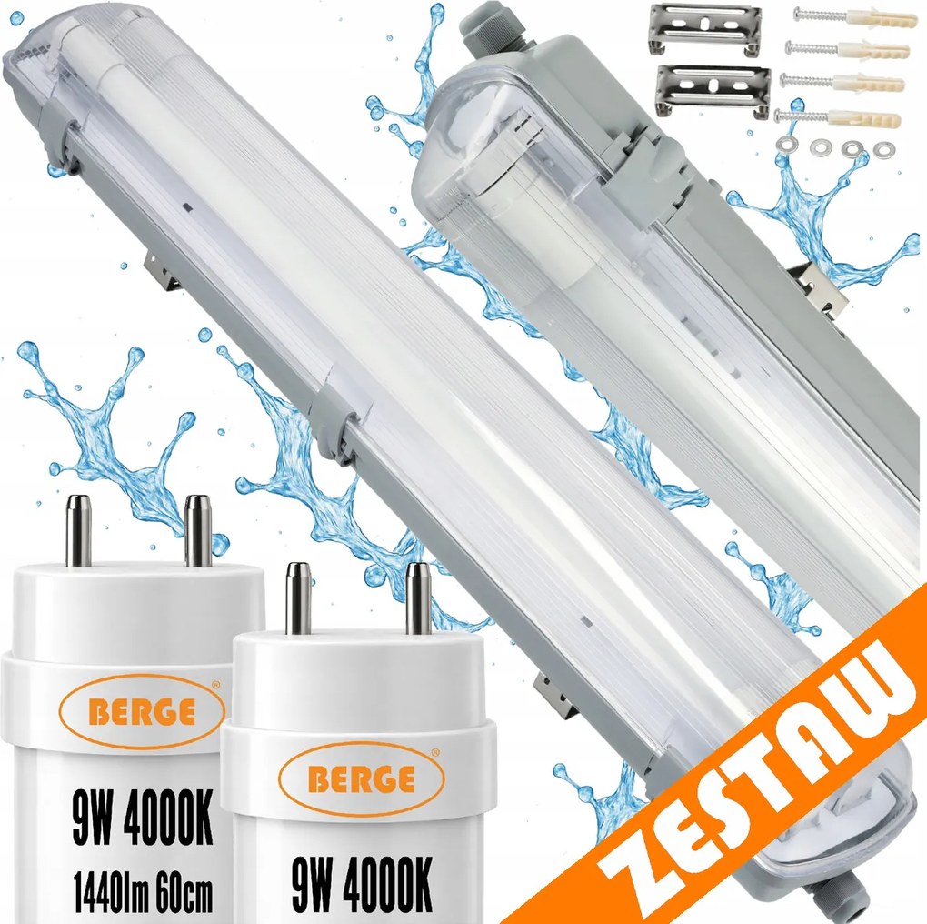 Sada LED svietidiel, hermetické svietidlo, 60 cm, 18 W, 2880 lm, 4000 K, do garáže, s plechom