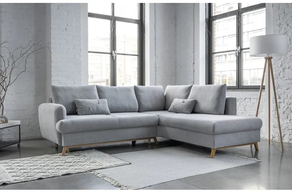 Svetlosivá rozkladacia/s úložným priestorom rohová pohovka (pravý roh/do L) Scandic Lagom – Miuform