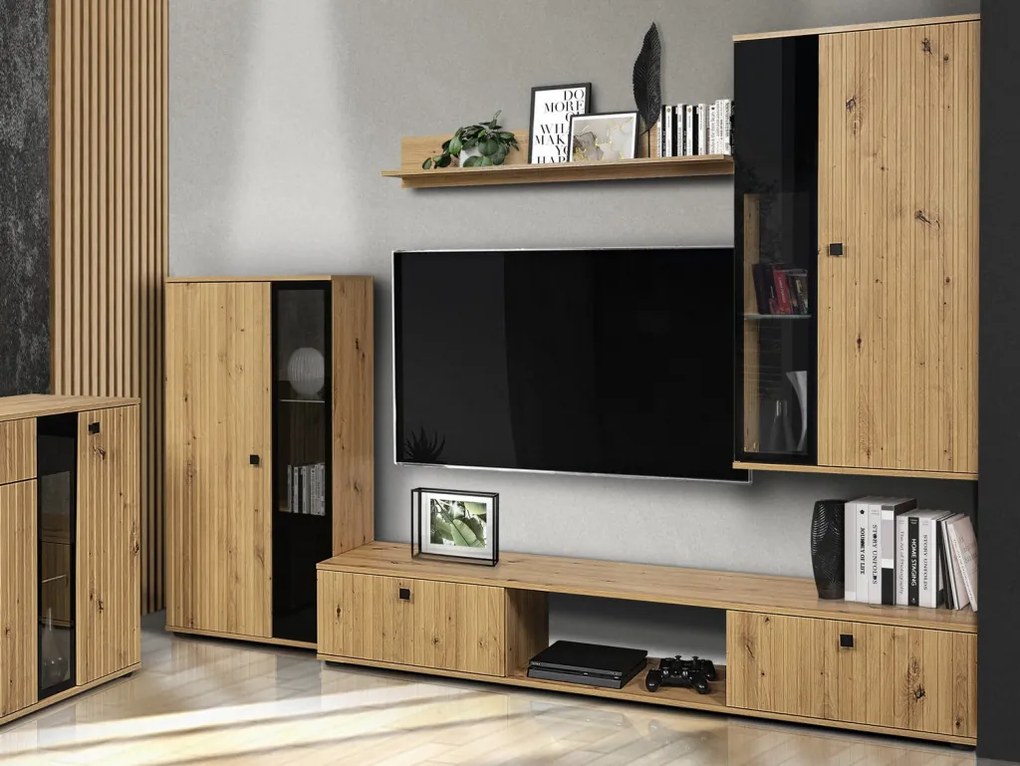 Obývacia stena Salsa, dub artisan/lamelový efekt