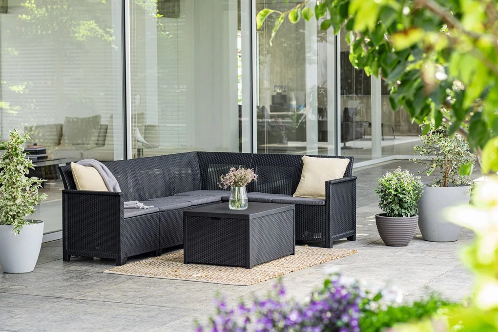 KETER EMMA CORNER 6 SEATER Set záhradný s úložným stolom, grafit/sivá 17210758