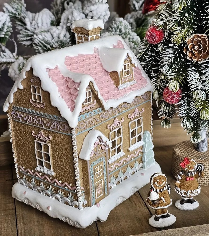 Hnedá svietiaca perníková chalúpka Gingerbread House - 13 * 10 * 16 cm / 3 * AAA