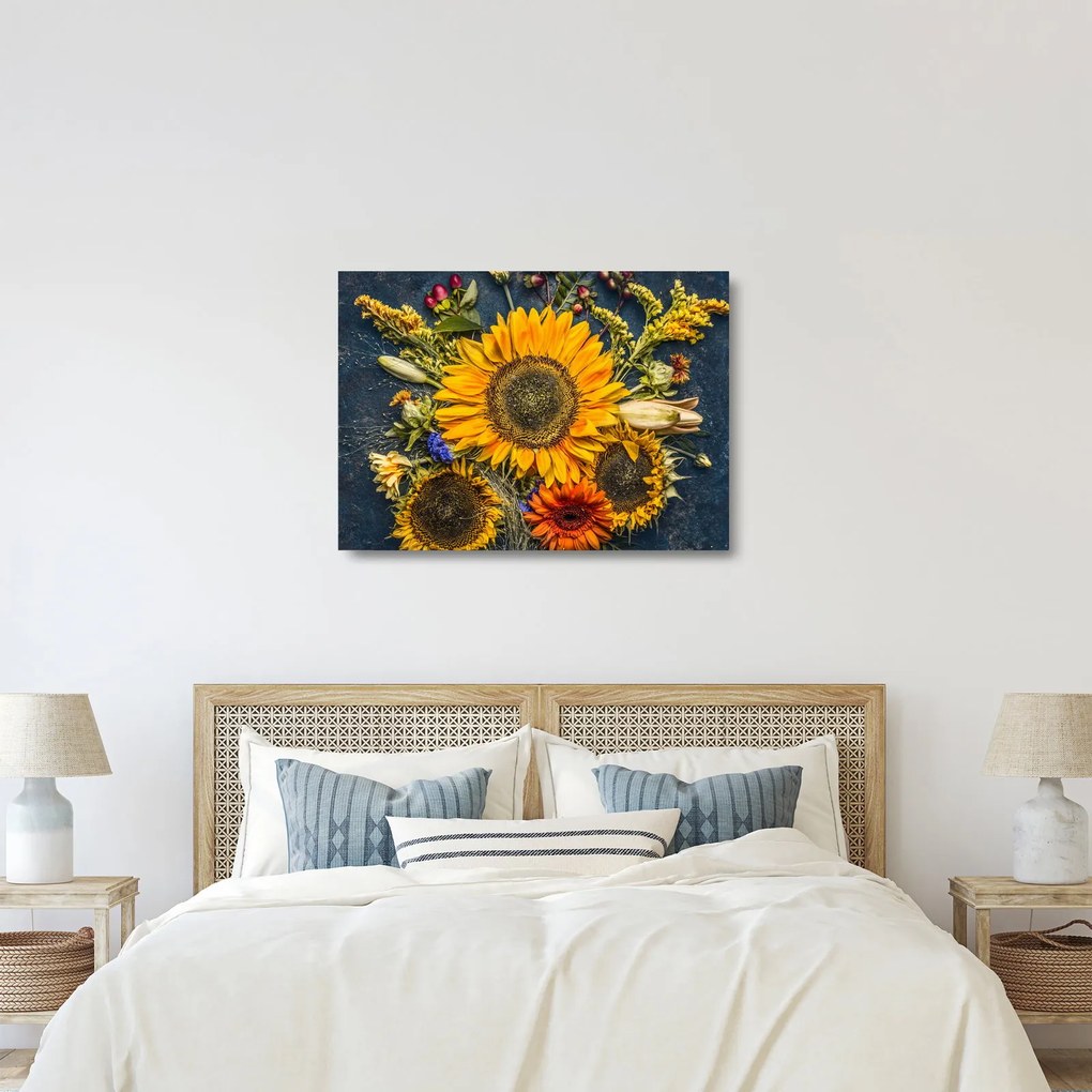 Sklenený obraz - Jesenné kvety (70x50 cm)