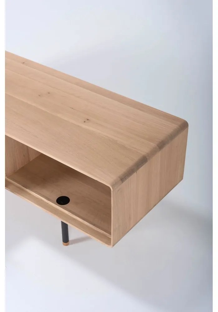 TV stolík z dubového dreva v čierno-prírodnej farbe 160x48 cm Fina – Gazzda