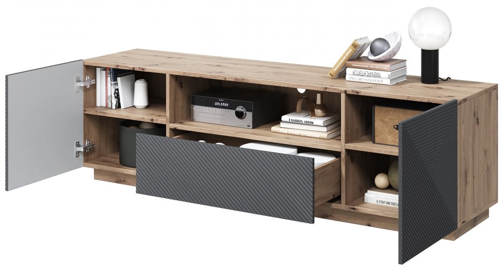TV stolík Asha 167 cm s otvorenou policou - artisan / rivier stone mat