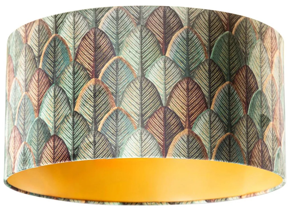 Zamatový tienidlo na lampu s dizajnom listov a zlatým vnútorným povrchom 50/50/25