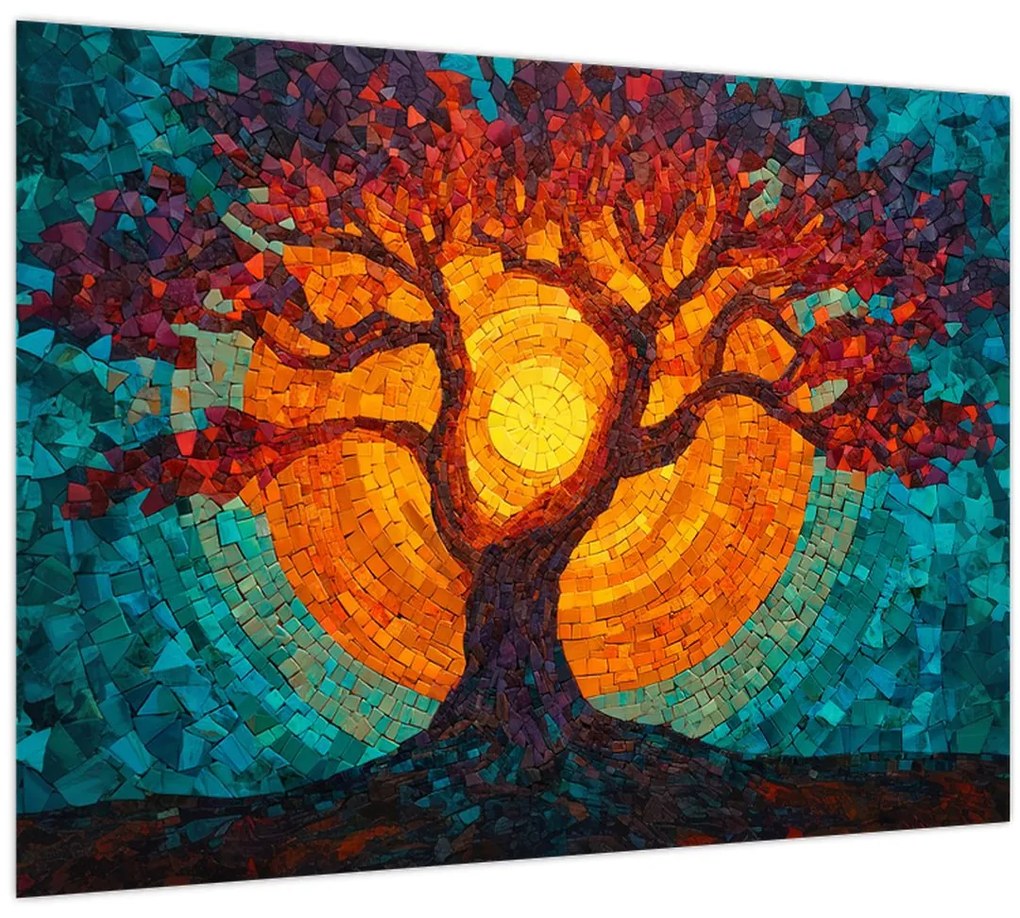 Obraz - Strom života a slnko v mozaike (70x50 cm)