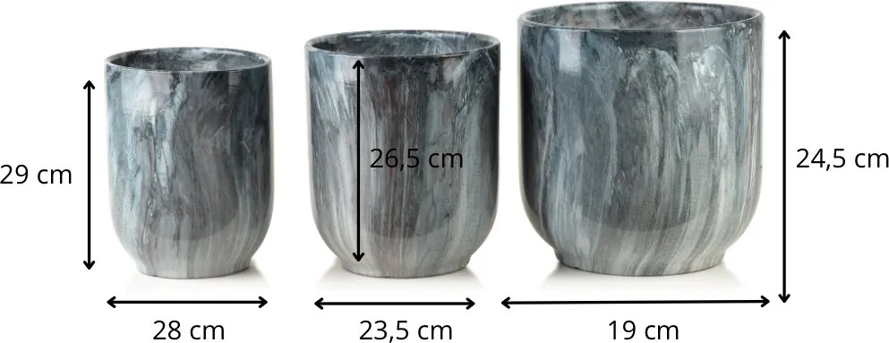 Sada 3 ks keramických kvetináčov NEVA MARBLE IV modrá/sivá