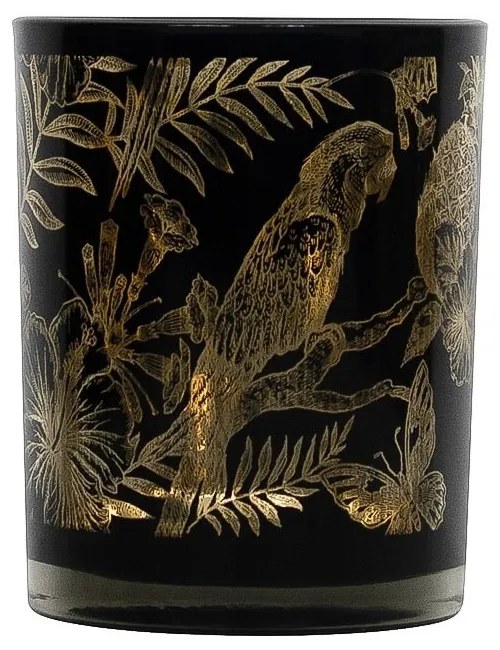 Čierny svietnik na čajovú sviečku s papagájmi M - Ø 8*10cm