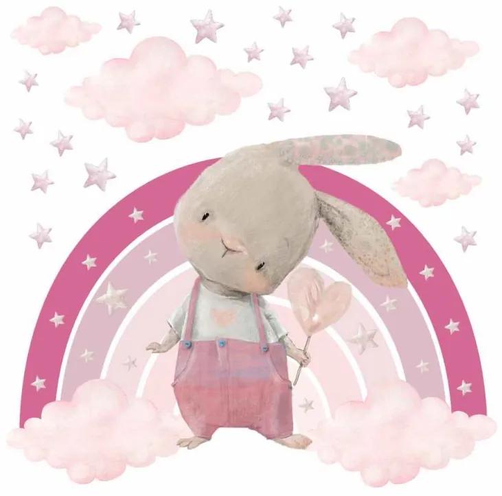 Gario Detská nálepka na stenu Zajačik na dúhe s hviezdami Farba: Ružová