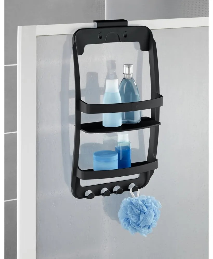 Čierna závesná/bez vŕtania plastová kúpeľňová polička Universal – Wenko