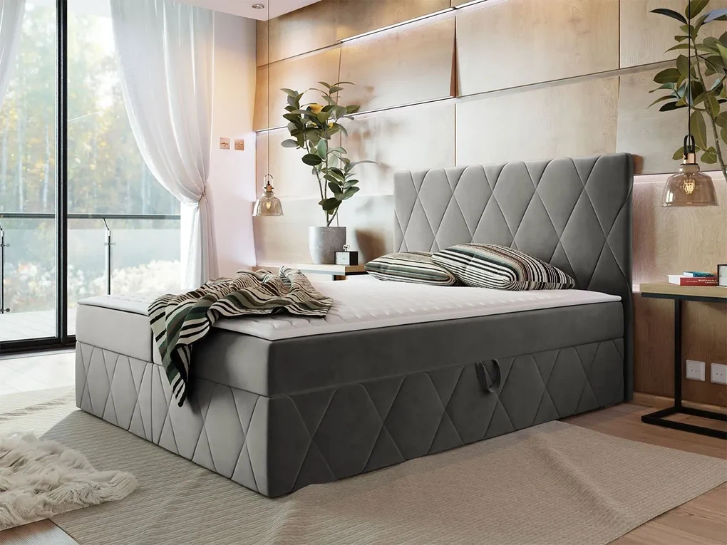 Moderný boxspring posteľ Silena 140x200cm, sivá Magic Velvet