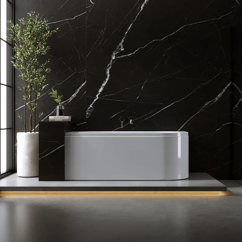 BPS-koupelny Akrylátová asymetrická vaňa s krycím panelom EBI 160L 160x75 cm ĽAVÁ, biela/chróm